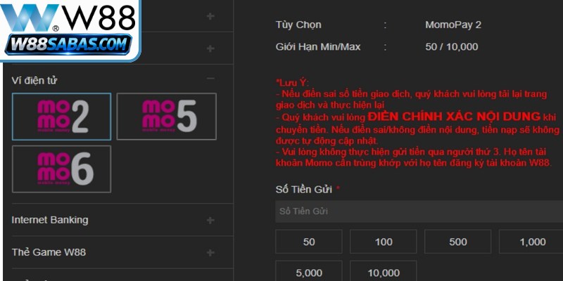 Thời gian xử lý giao dịch nạp tiền W88 diễn ra rất nhanh 